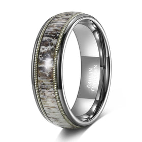 OAHLAN Fashion Male Jewelry 8mm Antlers Guitar Strings Inlay Men's Tungsten Carbide Rings for Wedding Engagement Anniversary