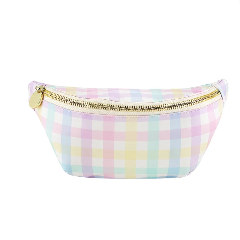 Customize Rainbow Gingham Fanny Pack  Zipper Waist Bag With Personalization