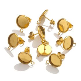8/10/12mm Stainless Steel Earring Base Studs Ear Cameo Settings Cabochon Base Tray Blank