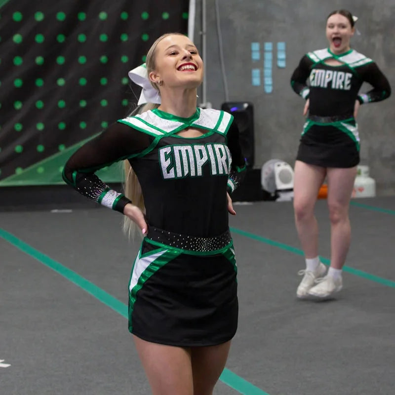 China Factory High Quality Fabric Custom Rhinestones Women Cheap Cheerleading Uniforms Cheerleader Costume