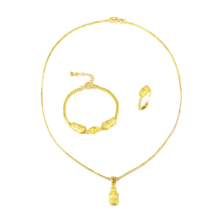 Vietnam Sand Gold Pixiu Pendant Set 24K Gold Plated Ladies Ingot Piqiu Bracelet Ring Live Jewelry Wholesale