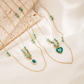 Adjustable Stainless Steel Chain Enamel Evil Eyes Necklace Bohemia Turquoise Beads Heart Necklace for Women