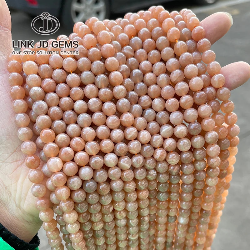 4-10mm Pick Size Orange Gemstone Beads 5A Natural Stone Gold Color Sunstone Round Loose Beads for Jewelry Making Diy Bracelet