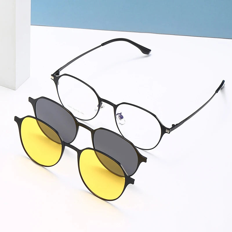 Metal Polarized Sun Glasses Mirror Night Vision Glasses 3 in 1 Magnetic Clip on Sunglasses for Men Clip En Gafas De Sol