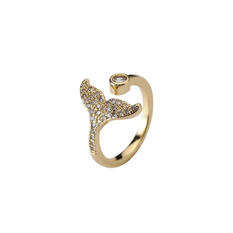SC Fashion Fishtail Ring 18 Gold Plated Whale Dolphin Mermaid Tail Adjustable Open Ring for Valentine's Day Mother's Day Gift