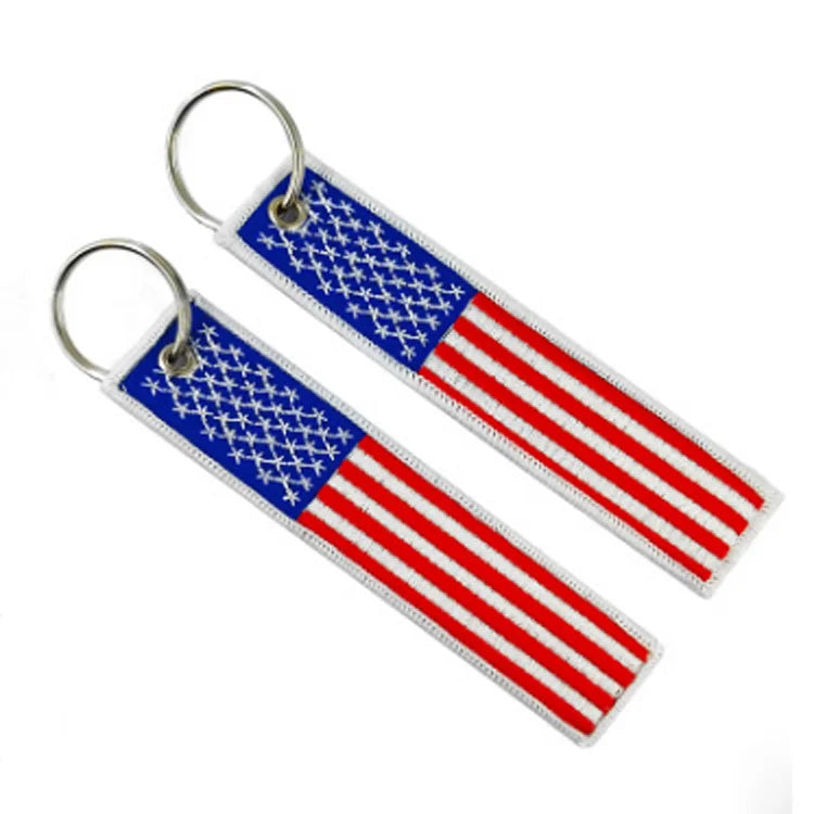 Custom Cheap Double-sided Embroidery Key Tag USA Flag Embroidered Keychain Jet Tag Keyring