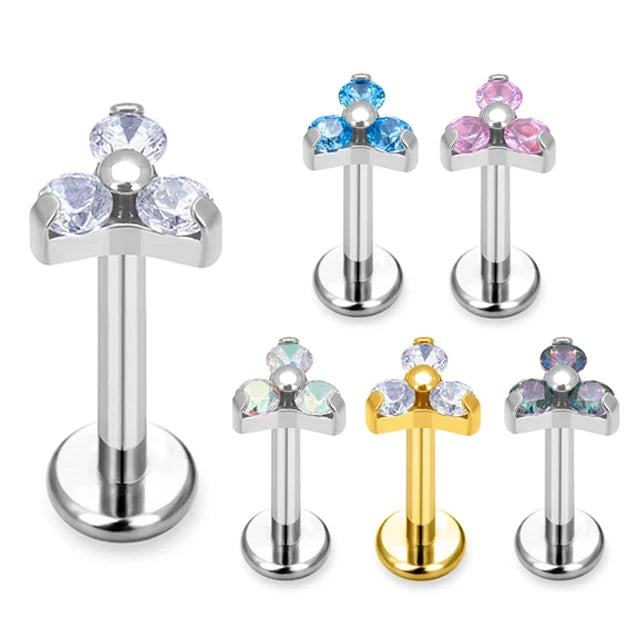 ASTM F136 Titanium Zircon Triangle Labret Stud Helix Ear Cartilage Earrings Ear Studs Lip Ring Bar Fahion Body Piercing Jewelry