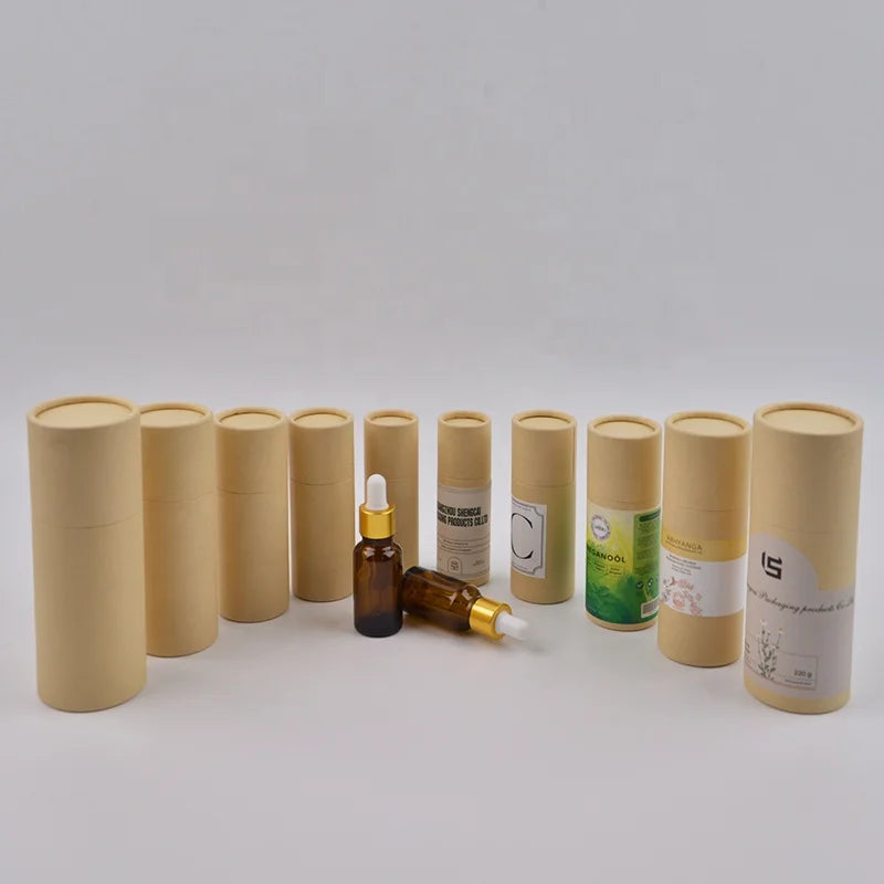 Biodegradable White Brown Kraft Cardboard Tube Packaging Essential Oil Cosmetic Customizable Screen Printed Low MOQ Stock