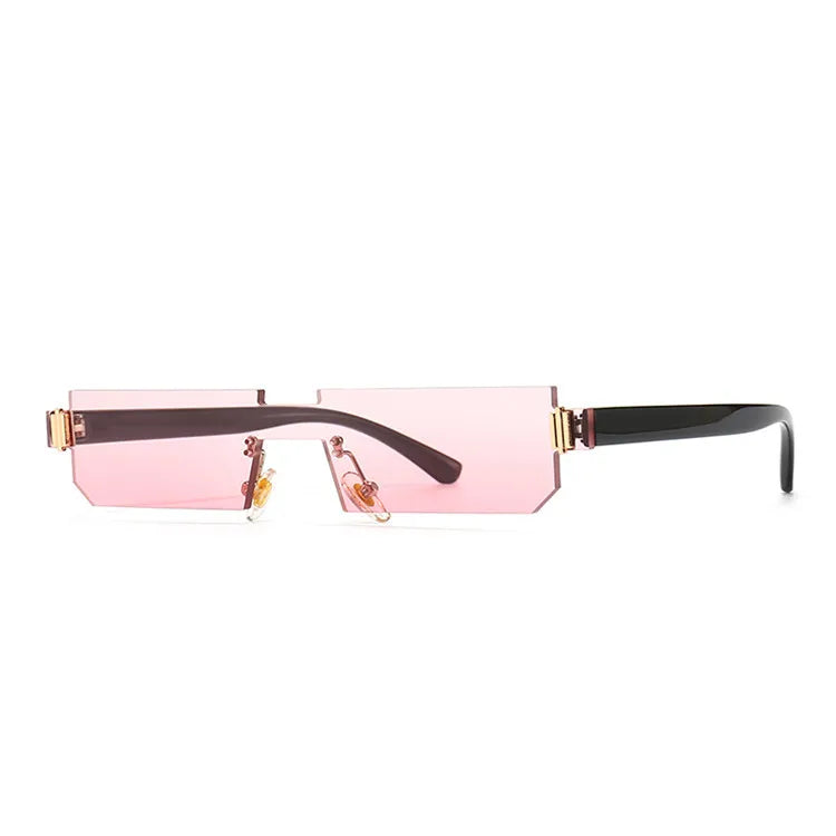 Modern Attractive Rimless Trendy Small Size Rectangle Sun Glasses Tinted Women Men One Piece Lens Shades Sunglasses