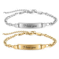 X105 Wholesale 5MM Width Stainless Steel Engraved I Love You Letter Bracelet Gold Plated Couple Charm Bracelet for Men Women