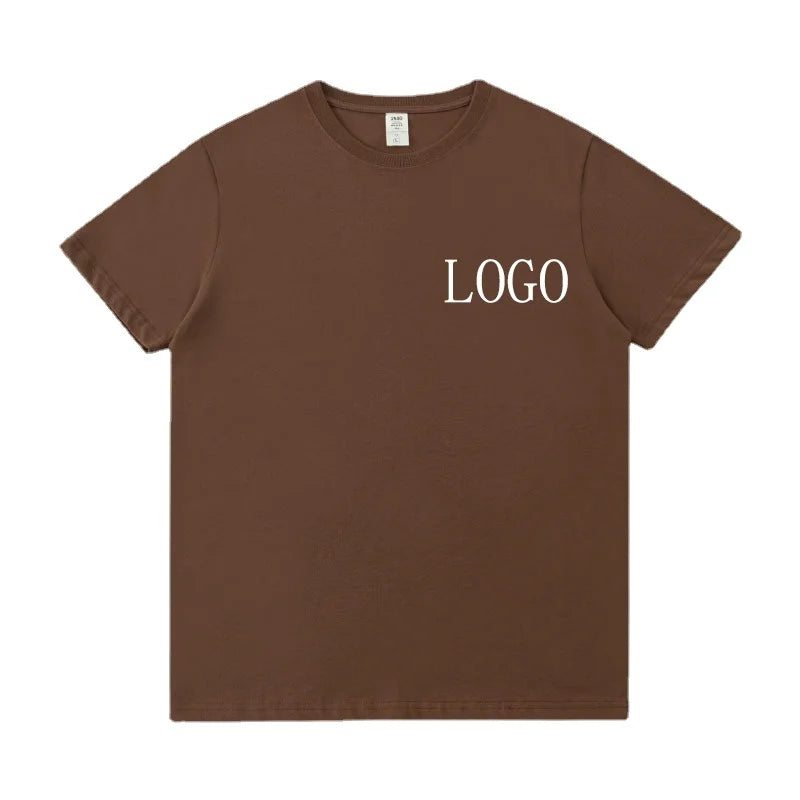 2023 Summer New Customized 3D Embroidery Manufracturer  Plain Coffee Brown 250g T Shirts Wholesale Soft Cotton Tshirt Homme