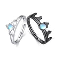 Couple Jewelry 925 Sterling Silver Rhodium Plated&Black Rhodium Crown Moonstone Promise Ring