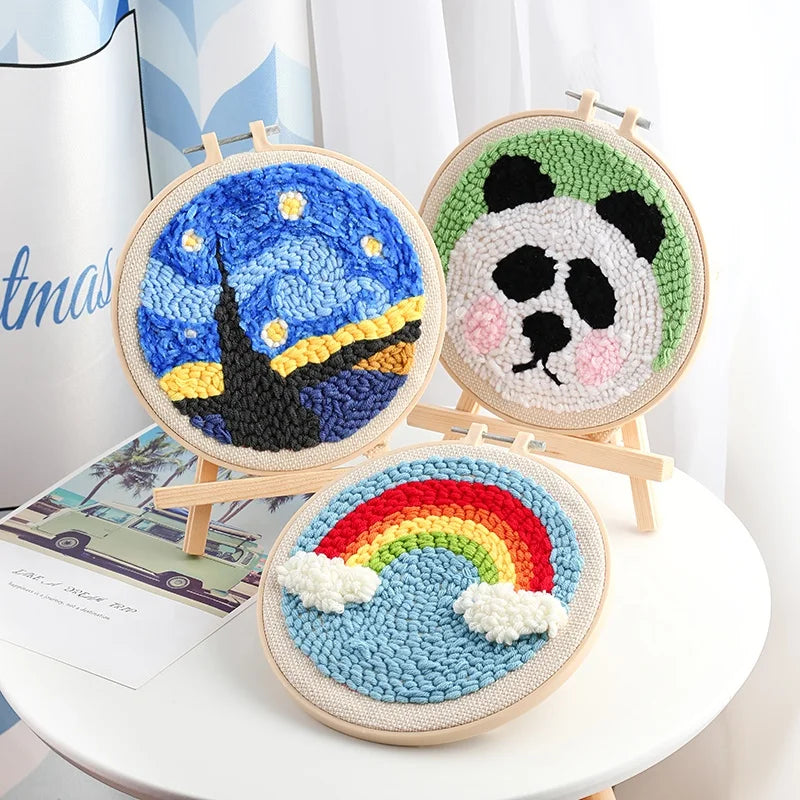 Magic DIY Punch Needle Embroidery Starter Kit for Beginners Hand Knitting Usage with Knitting Needles in Bag Packaging