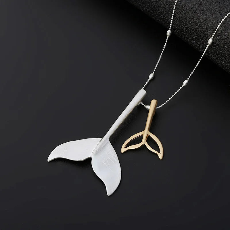 TongLing Necklace Silver Plated Cute Pendant Double Dolphin Necklace Womens Fashion Mermaid Tail Necklace