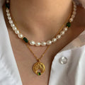 2024 New Collarbone Chain Natural Green Stone Bead Freshwater Pearl Necklace for Women Jewelry Gift Factory Customized