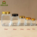 High Quality 50ml 100ml 180ml 360ml 750ml Luxury square Glass Honey Jar clear Food Glass Jars Jam Jar with Screw Cap