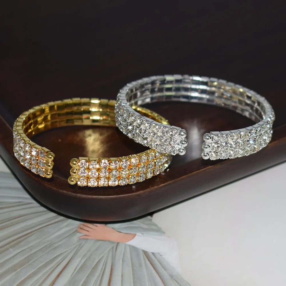 Gelang Full Rhinestone Cuff Bracelet Trending Gold Plated Bead Crystal Zircon Bracelet Jewelry for Women