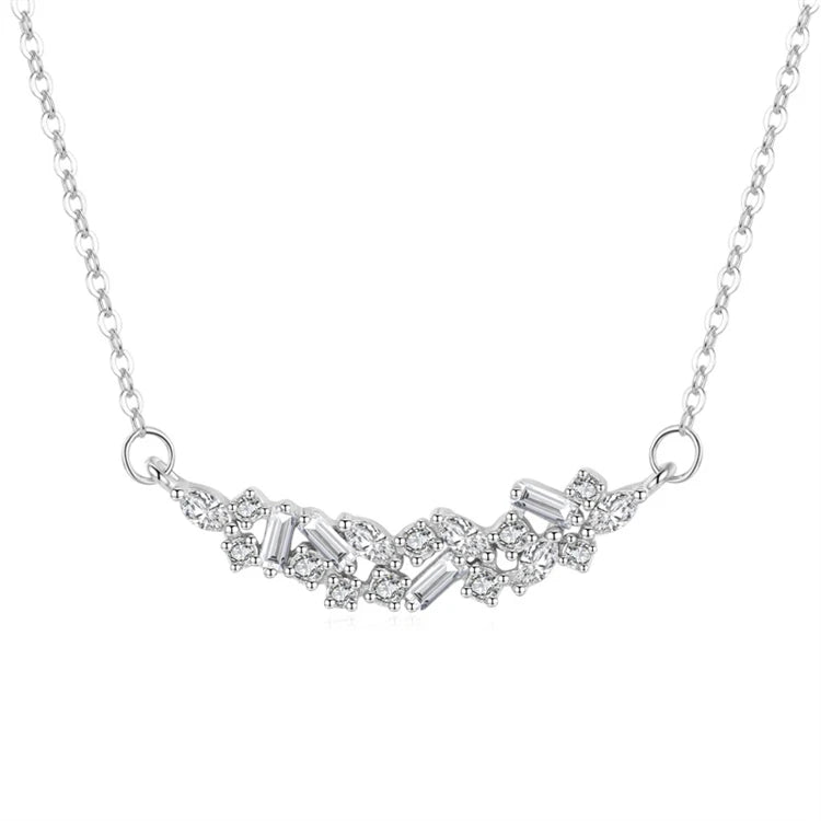 Luxury Fashion Design Jewelry 925 Sterling Silver Cluster Sparkling Zircon Crystal Pendant Necklace
