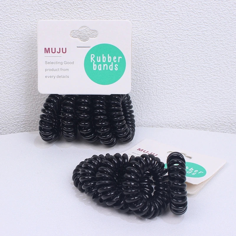 5-Piece Set of Black TPU Gradient Color Fashion Korean Version Telephone Wire Hair Tie Hair Rope by MUJU