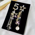 Wholesale Fashion Rhinestone Design Star Shaped Lucky Number 5 Long Tassel Women's Earrings Birthday Party Gift Customization