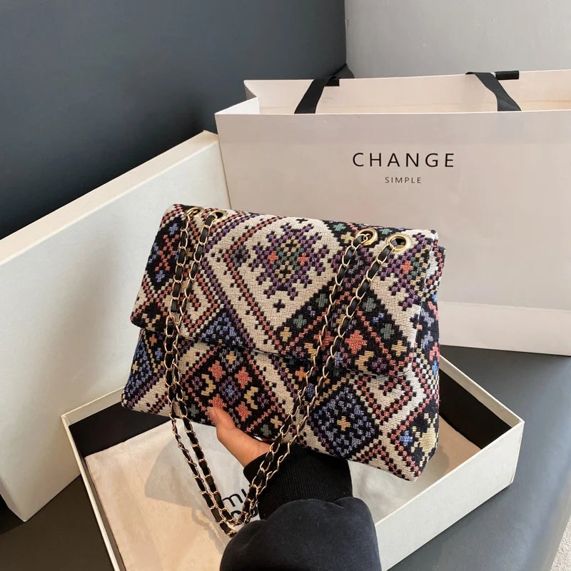 Mixed Wholesale Bohemian New Shoulder Women's Crossbody Bag Chain Canvas Handbag