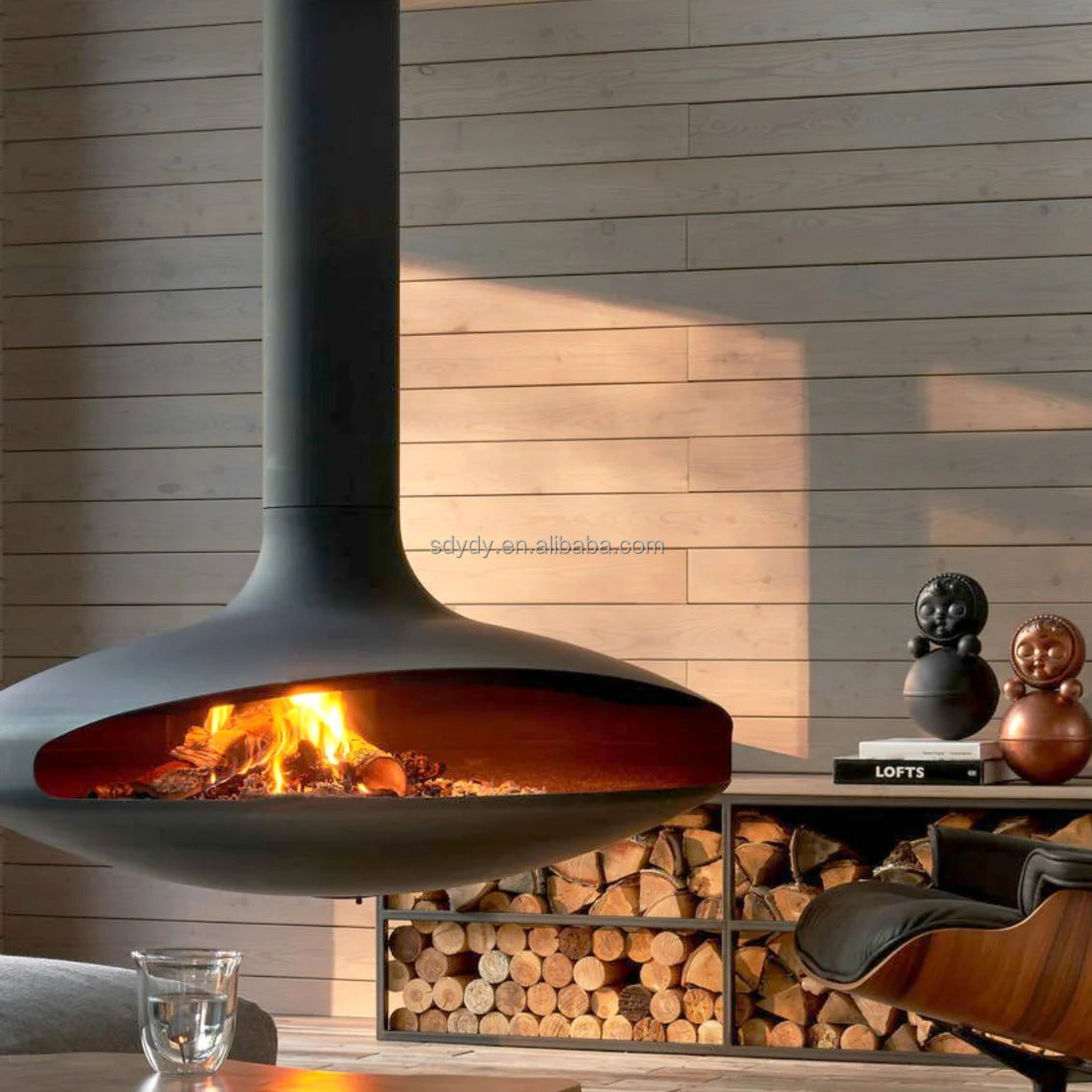 PANSEE Modern Metal Wood-burning Fireplace with Heating Function Freestanding 5-Year Warranty Sizes 600-1200MM for Indoor Use