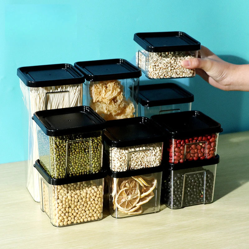 Kitchen Organizer Transparent Pantry Jars Dry Grains Rice Beans Cereals Sealed Cans Airtight Food Container Set