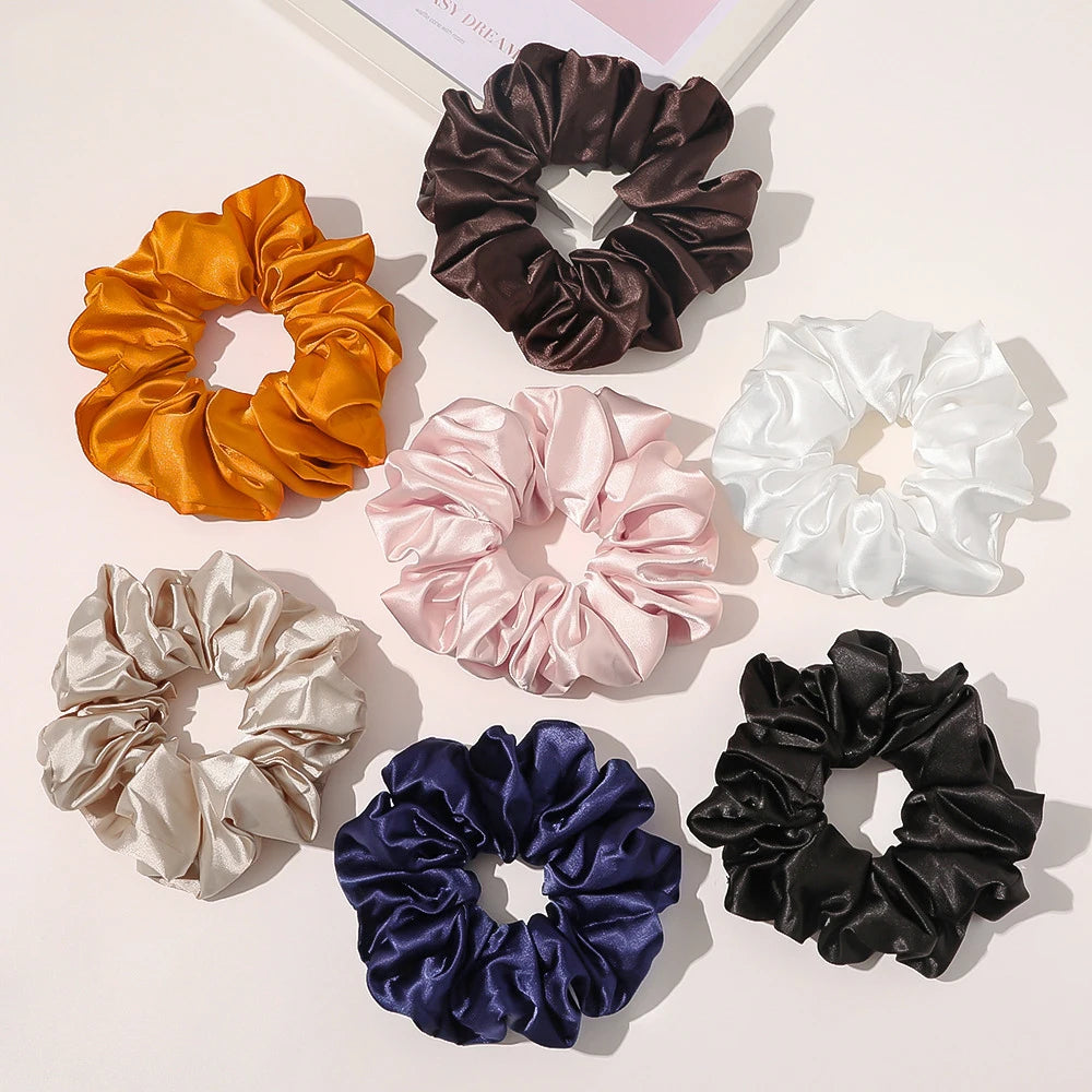Multiple Sizes Korean Solid Color Satin Hair Rope Girls Buns Scrunchy Hair Band Fashion Curly Children Soft Hair Accessories