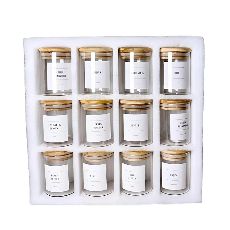 200ml 12pcs Set Storage Bottles Clear Glass Jars Spice Storage Classic Container with Airtight Bamboo Lid