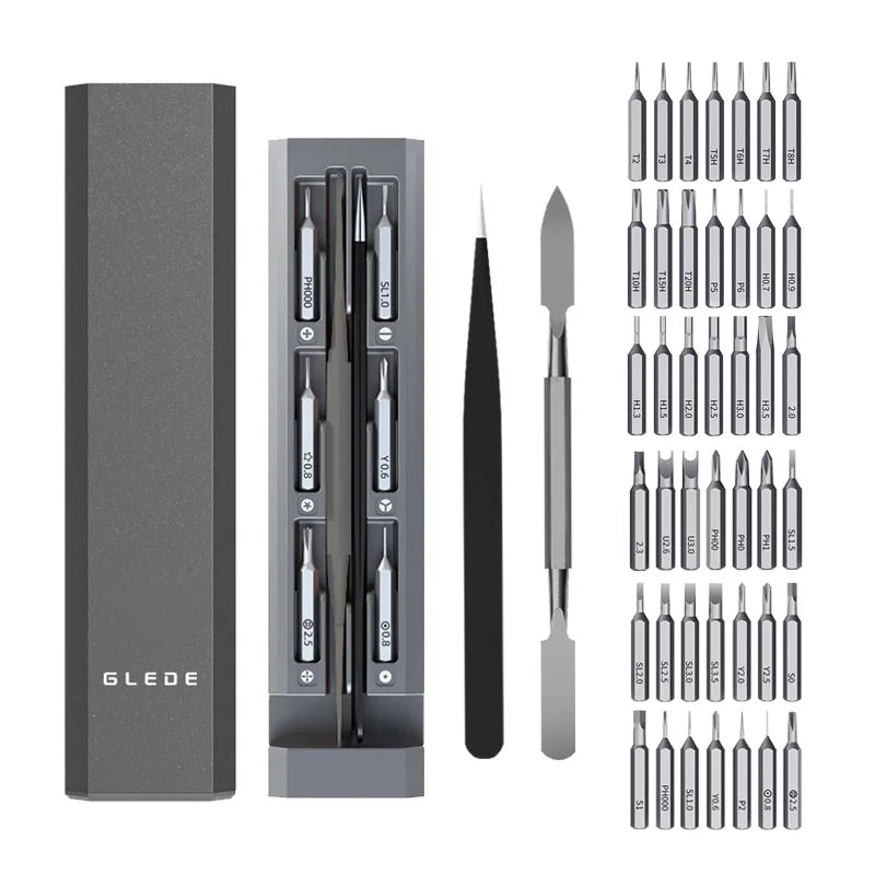 GLEDE 46-in-1 Precision Magnetic Screwdriver Set Rechargeable Tool for Phone & Watch Repair Steel Handle Box Packed