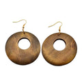 Fashion Natural African Custom Wood Statement Earrings Round Circle Color Paint Laser Cut Brown Wooden Hoop Earrings Women