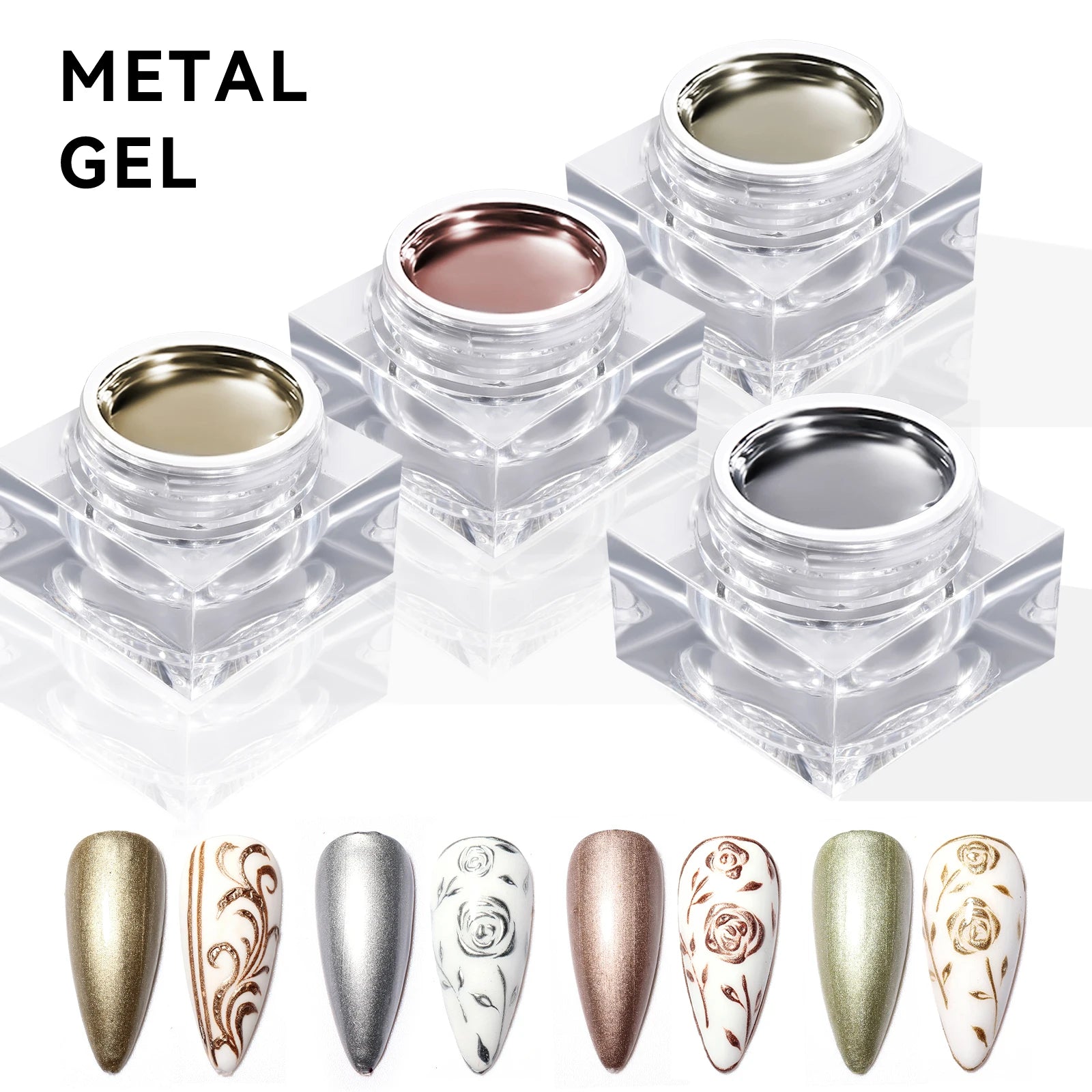 JTING Top Quality High End 4 Colors Gold and Sliver Metal Effect Mirror Metallic Nail Gel Polish OEM Esmaltes De Gel Metallic