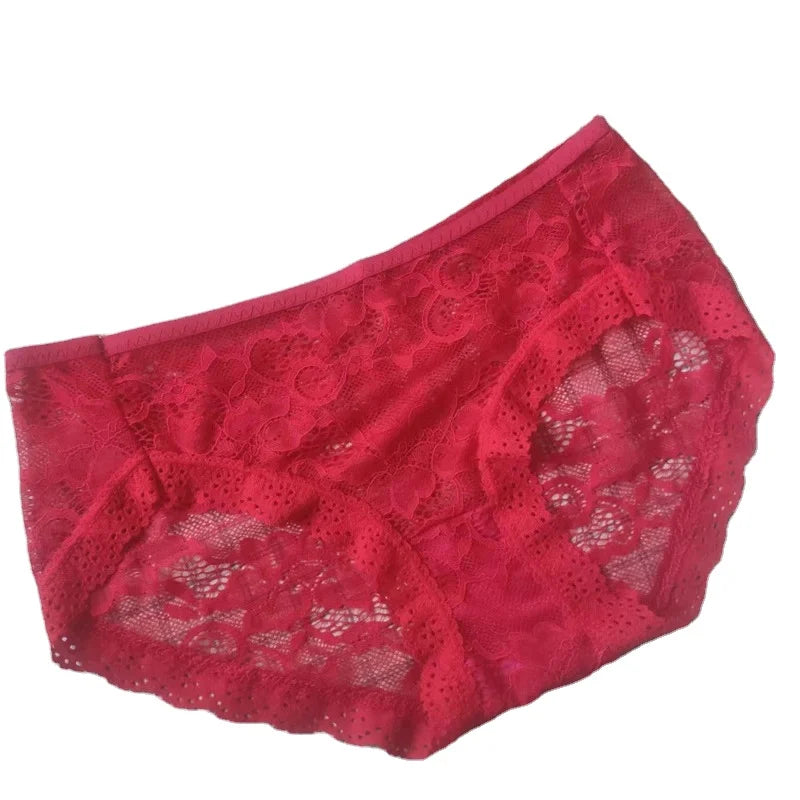 Factory Clearance Ladies Sexy Floral Panties Comfortable Breathable Lace Underwear Knitted Plain Dyed Random Colors
