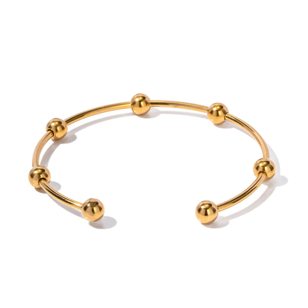 N&S 18K Gold Stainless Steel Beaded Ball Bracelet Fashionable Trendy Design for Women Fashion Bangles