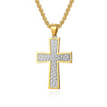 Golf Surface Pattern Stainless Steel Mens Cross Necklace Pendant