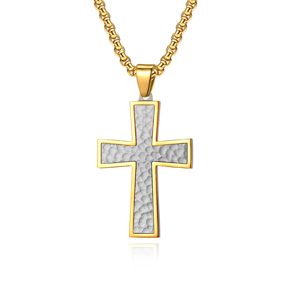 Golf Surface Pattern Stainless Steel Mens Cross Necklace Pendant