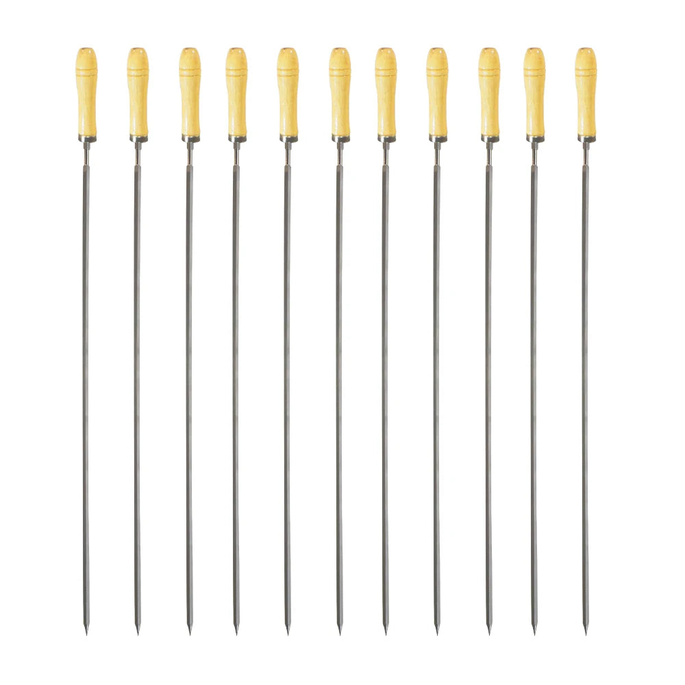 Professional Kitchen Accessories Lightweight Stainless Steel Wood BBQ Skewers for Restaurant Grills Factory Wholesale