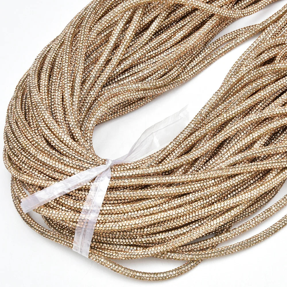6mm Round Rhinestone Cord Glitter Glass Crystal Rope for Hoodies Sport Pants Garment Diamond Tube String