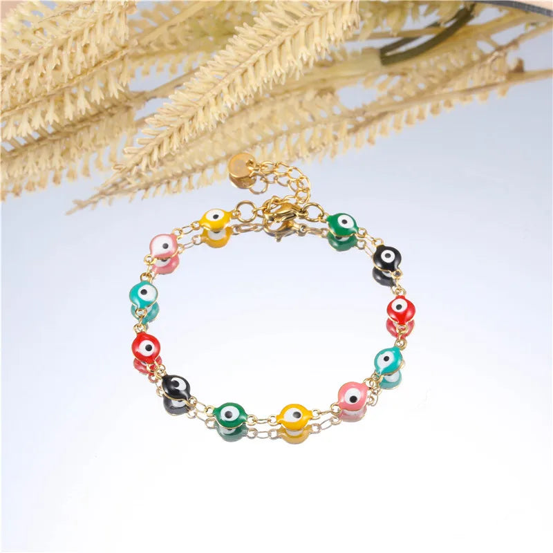 Evil Blue Eye Enamel Multi Color 2022 Popular Stainless Steel Women Charm Bracelet Enamel Eye