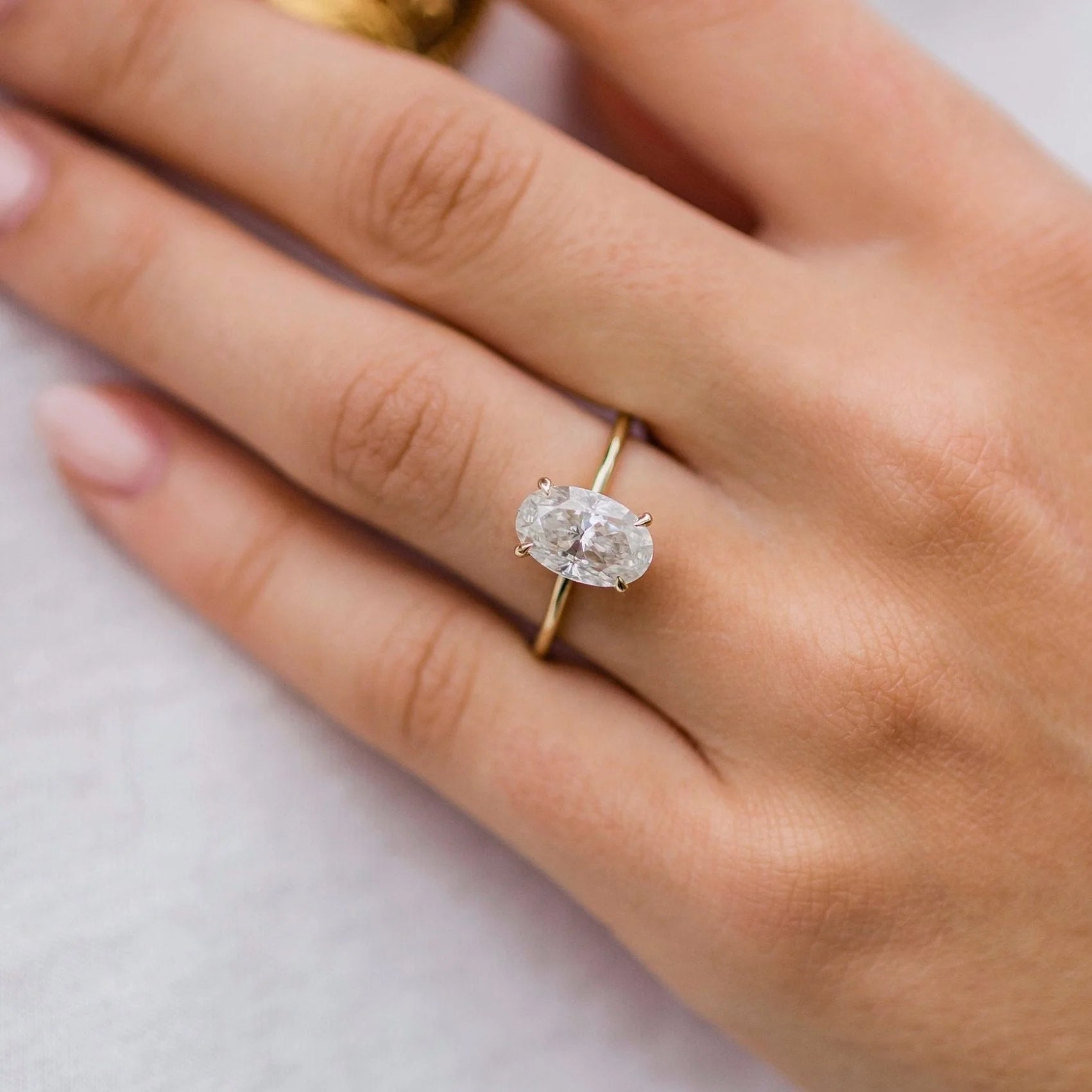 Luster Classic Oval Cut 3 Carat Lab Grown Diamond Rhodium Plated 18K Gold Wedding Ring for Party Occasions