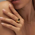 High End Wholesale Custom Non Tarnish Free Waterproof Jewelry 18k Gold Plated Stainless Steel Big Signet Chunky Heart Ring