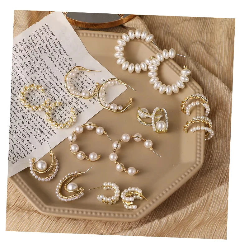 Wholesale Fashion Earings Vintage Pearl Bohemian Hoop Earrings Women Vacation Daily Accessories Fine Jewelry Earrings