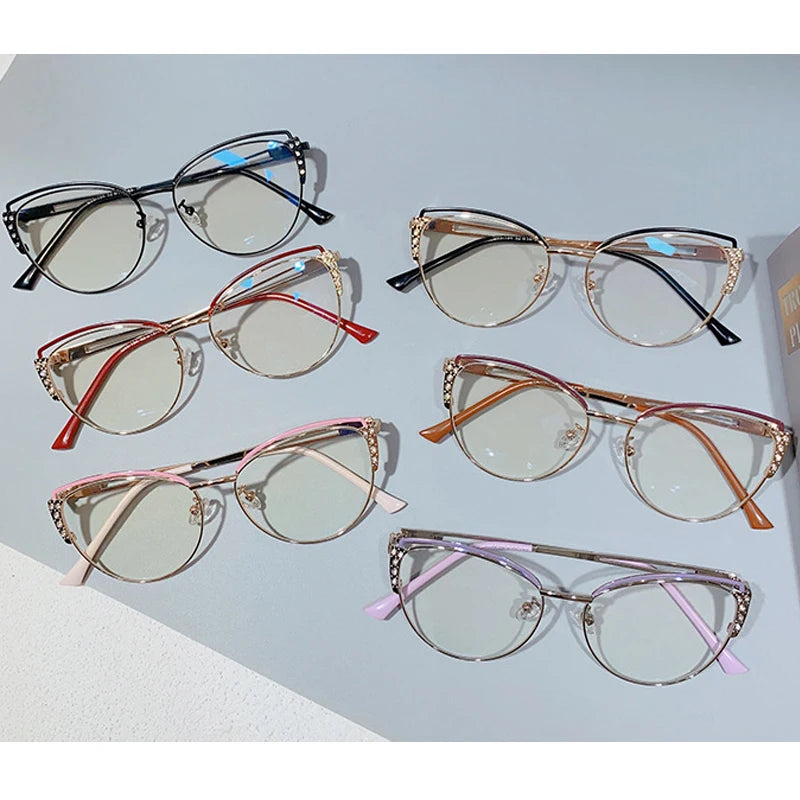 MK2311037 New Fashionable Cat Eye Blue Light Blocking Eyewear Rhinestone Optical Frames for Women Eyeglasses Wholesale Glasses
