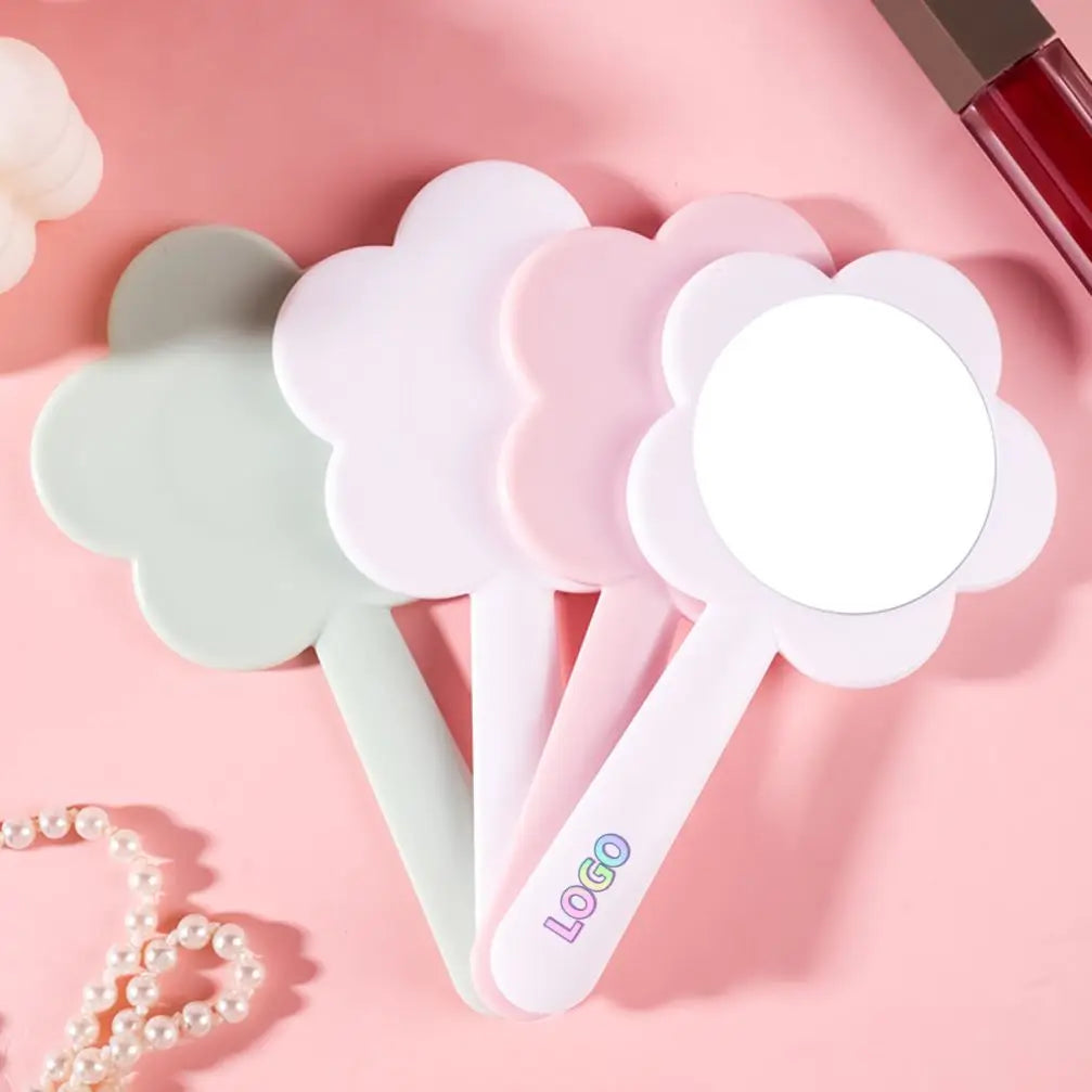 Portable Flower Shape Handheld Makeup Mirror Personalized Custom logo Hand Handle Cosmetic Beauty Makeup Mirror Tools for Girl