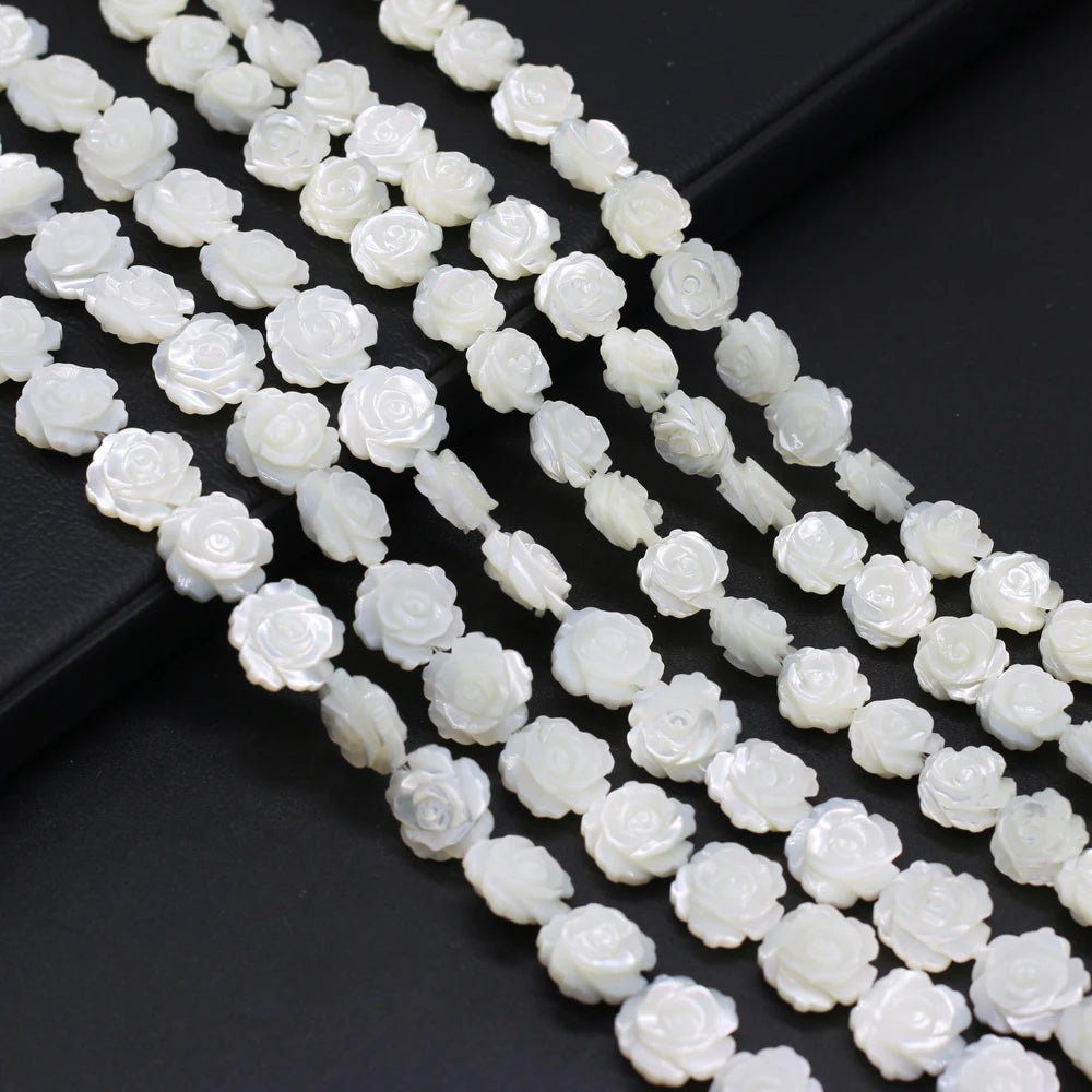 2022 New Arrivals Natural White Mother of Pearl Shell Beads Double Face Carved Rose Flower Shell Beads