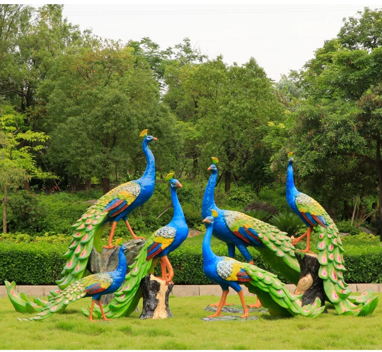 The Popular Park Props Large Fiberglass Safari Jungle Animal White Peacock Statue Sculpture Figurine Decoration for Sale