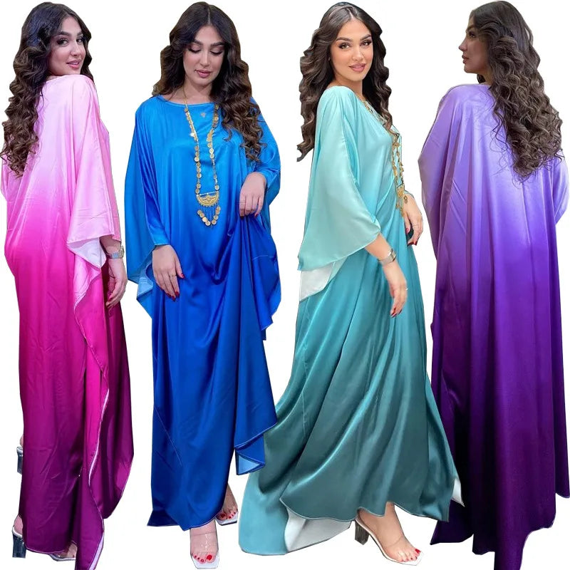 Saudi Arabia Abaya Designs Modest Coat Fashion Soft Light Forged Bat Robe Gradient Color Long Maxi Dress Wholesale Abaya Fabrics