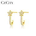 CZCITY Woman Luxury Silver Geometric Designer Hot Sale Gold Plated Earing Trendy Star Huggie Earrings