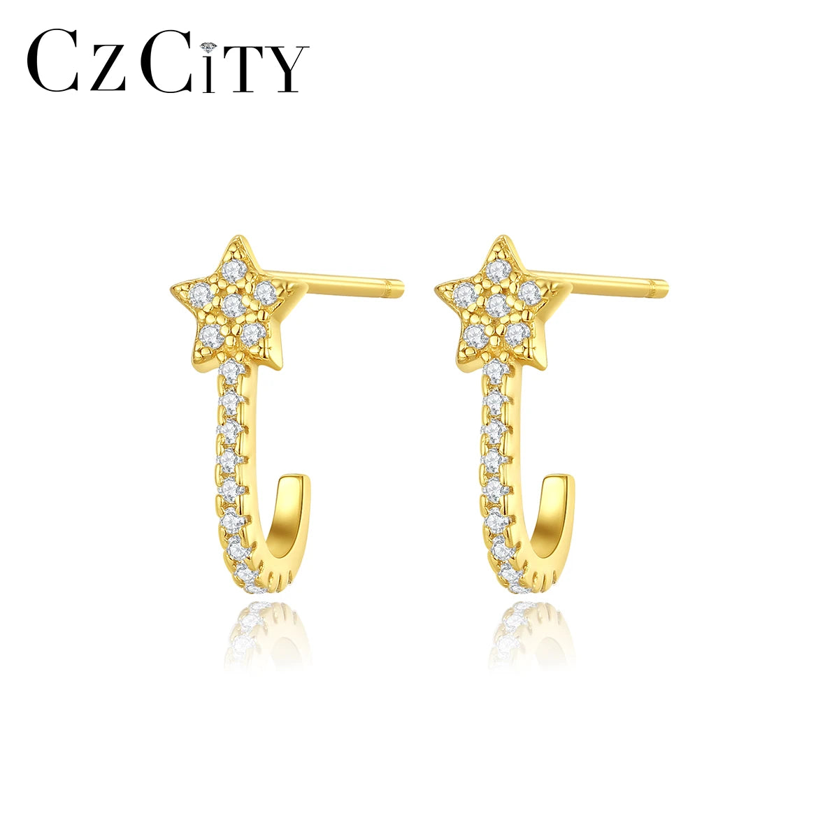 CZCITY Woman Luxury Silver Geometric Designer Hot Sale Gold Plated Earing Trendy Star Huggie Earrings