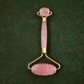 Huiying Natural Crystal Jade for Face Reduce Wrinkles Aging Pink Rose Quartz Spiky Head Gem Roller